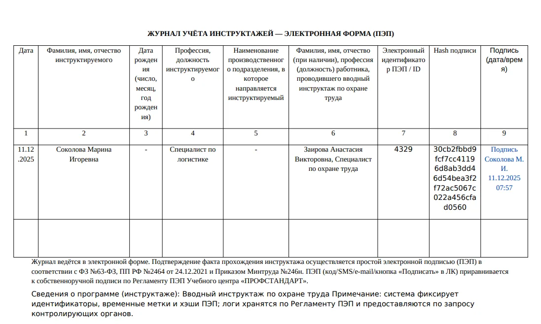 Формирование итогового документа после подписания журнала всеми участниками