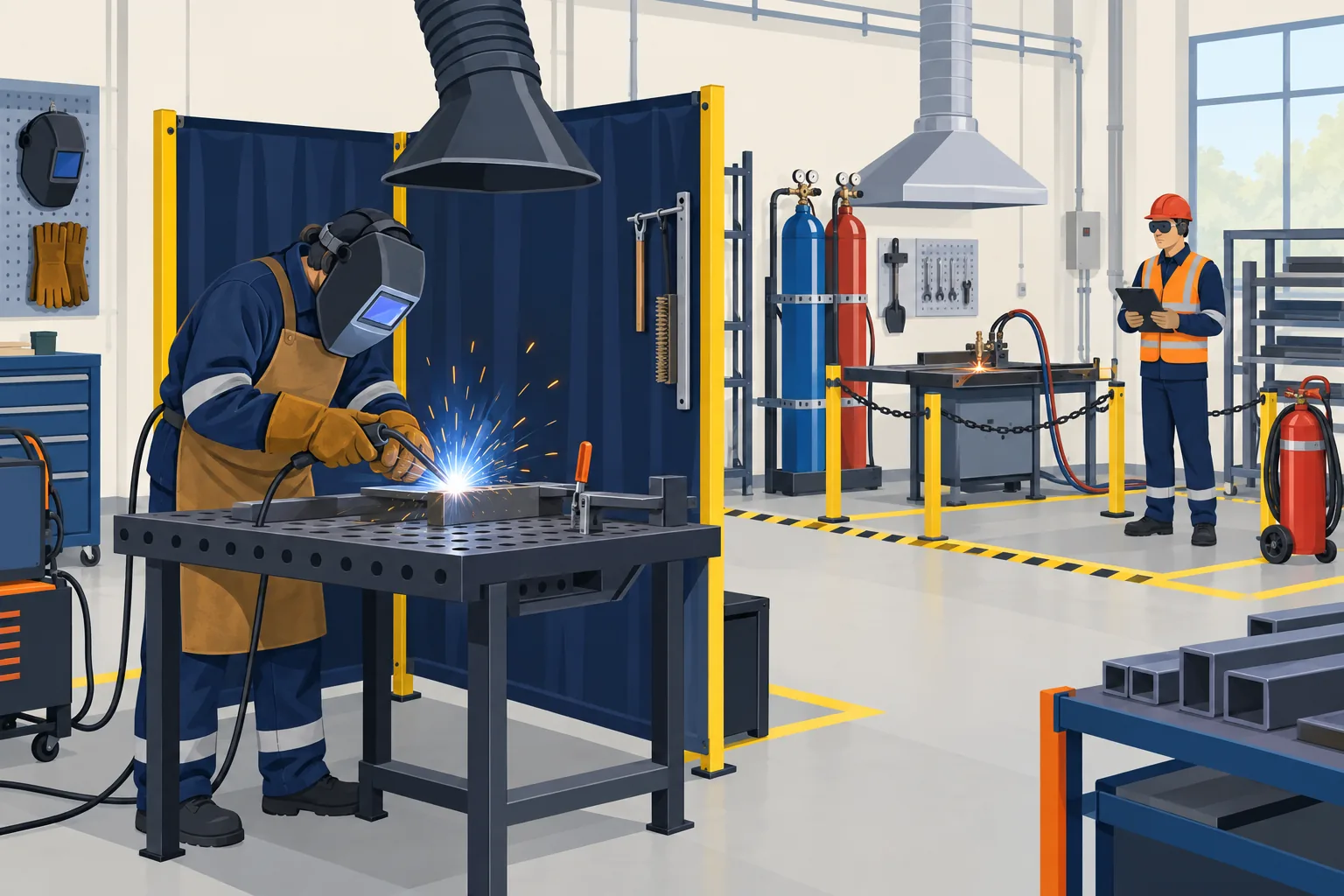 Безопасно организованный участок сварочных и газорезательных работ